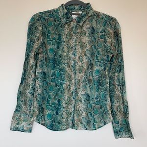 TALBOTS pure silk textured long-sleeve button-down